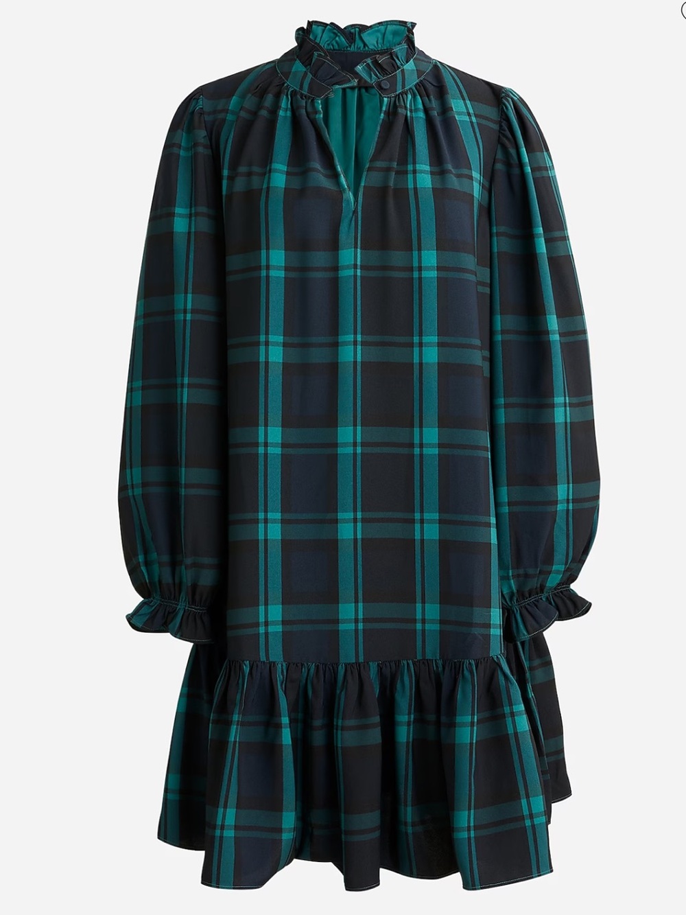 J. Crew Ruffle Puff Sleeve Dress in Black Watch Tartan Size Small Holiday NWT